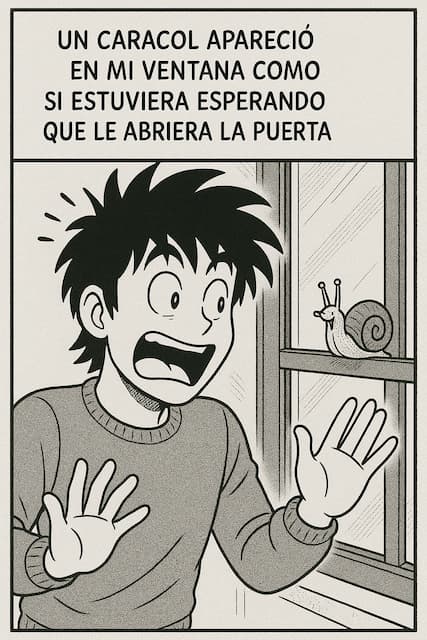 situacion comica un caracol en la ventana hace que nuestro personaje manga entre en panico